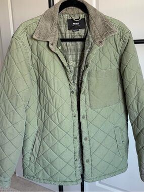 Pull&Bear Quilted Sage Green Jacket with Corduroy Collar